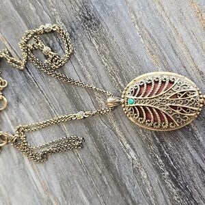 Lucky Brand BrassChain10"+ Oval 2.25 Pendent & Peek a Boo Gemstone+  Turquoise